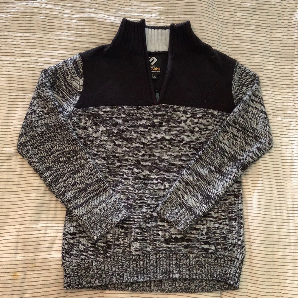 Marled Knit Quarter-Zip Sweater - Black/Gray